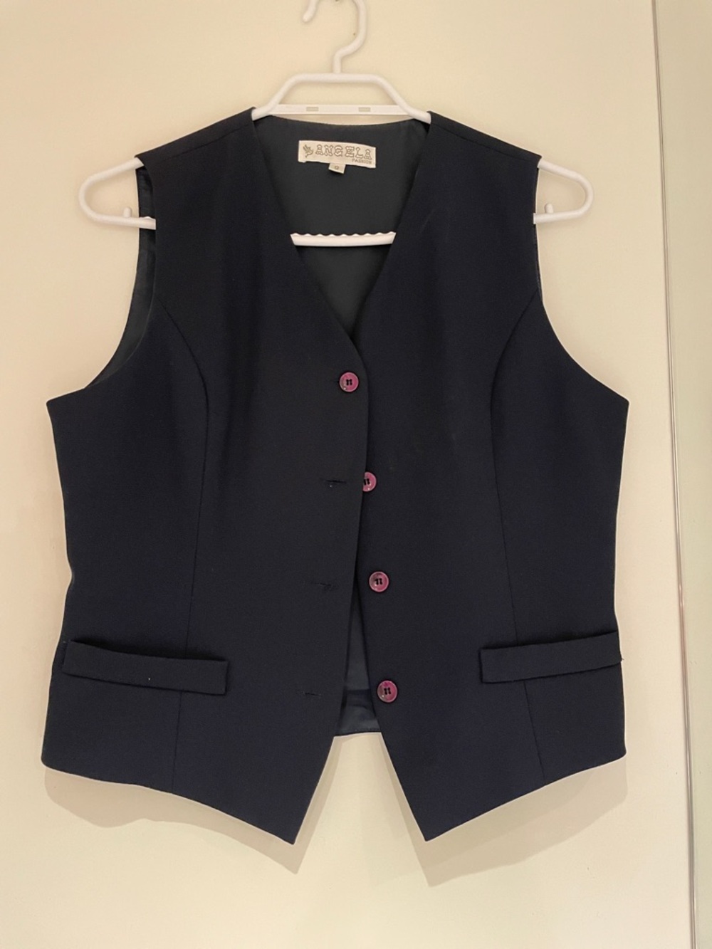 Angels Navy Tailored Vest with Purple Buttons